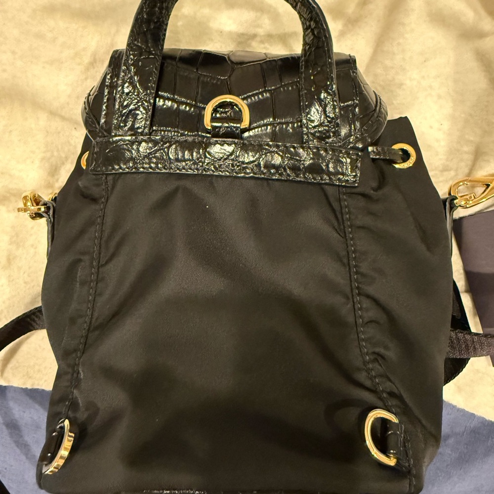 Prada nylon and croc embossed backpack shoulder bag. - Picture 14 of 15